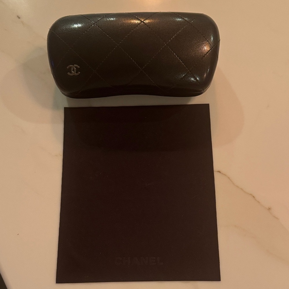 Chanel quilted leather sunglasses case and lens cloth